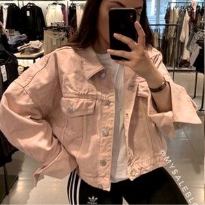 Zara Women's Pink Cropped Denim Jacket